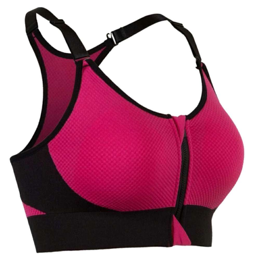 Hot Pink and Black Front Zip Sports Bra
